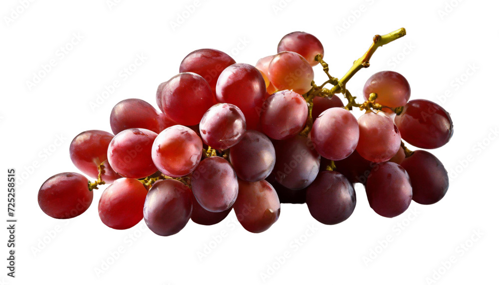 Bunch of red grapes with leaves isolated on transparent background.