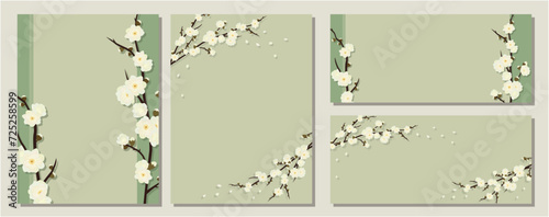 梅　梅の花　素材セット　フレーム　背景　ベクターイラスト　シンプル　おしゃれ