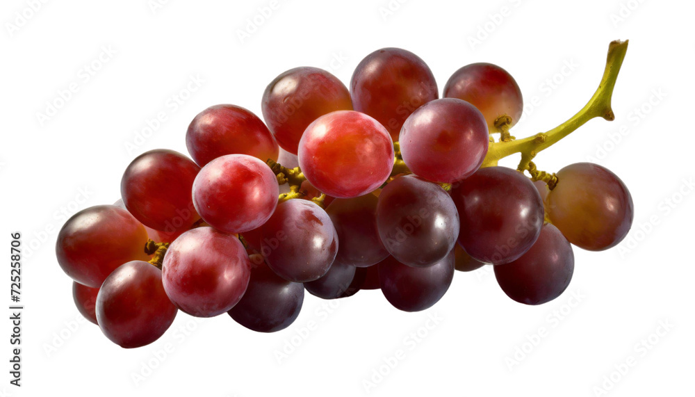 Bunch of red grapes with leaves isolated on transparent background.