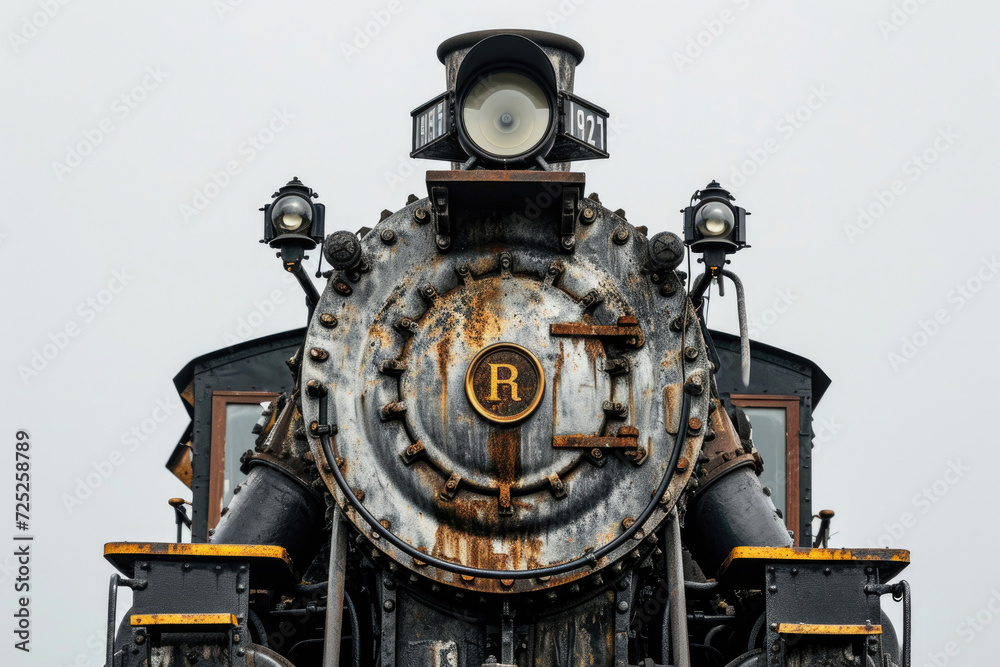 Obraz premium A vintage steam locomotive captured in isolation against a pristine white backdrop