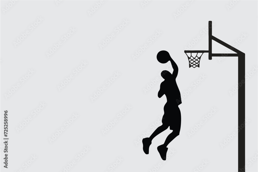 Basketball player jump to goal post. Tournament, competition, club or league poster, banner or flyer idea. Copy space, Editable vector illustration, blank to add text. eps 10