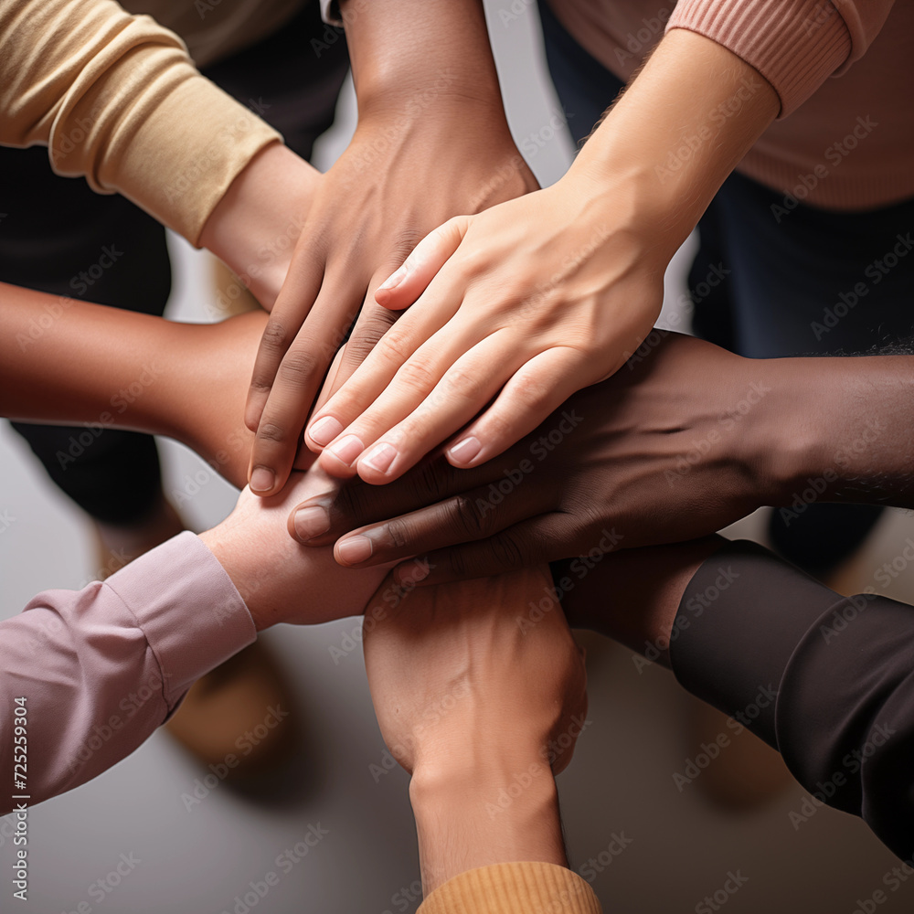 Unity and Teamwork Concept with Hands Together Unity and Teamwork Concept with Hands Together