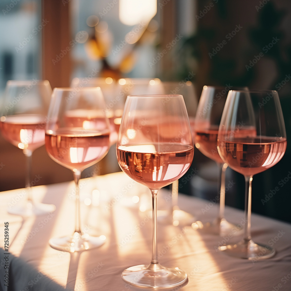 Rosé Wine Glasses on a Sunny Table Setting Rosé Wine Glasses on a Sunny Table Setting