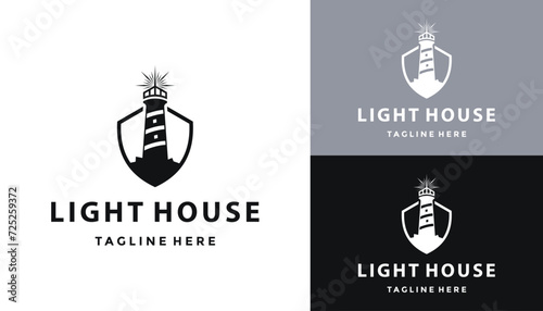 Lighthouse Searchlight Beacon Tower Island Beach Coast Logo Design Business Brand Inspiration