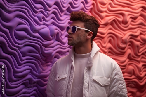 Man Wearing Sunglasses Standing in Front of a Wall Generative AI