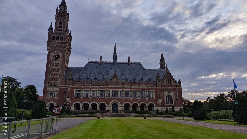 Peace palace in the Hague, Netherlands that houses the International Court of Justice. Peace palace in the Hague, Netherlands that houses the International Court of Justice.