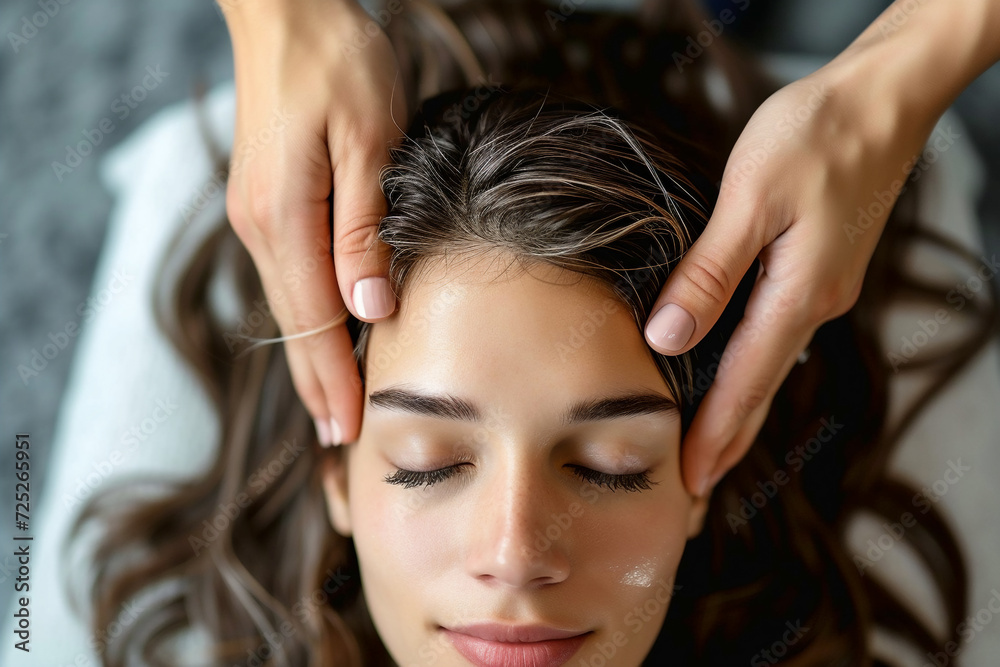 Naklejka premium Soothing Relaxation, Gentle Facial Massage at a Serene Spa