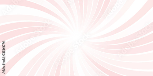 Candy color sunburst background. Abstract pink cream sunbeams design wallpaper. Colorful spinning lines for template, banner, poster, flyer. Sweet rotating cartoon swirl or whirlpool. Vector backdrop
