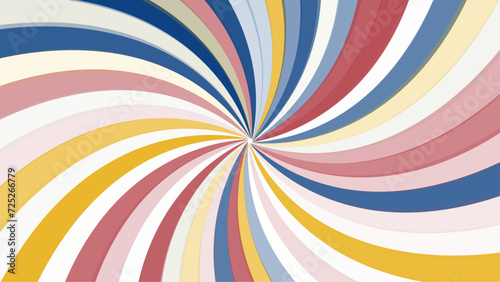 Retro background with color sunburst or starburst. Pattern with vintage color palette, swirl stripes. Vector illustration.