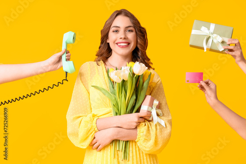 Happy woman receiving gifts...