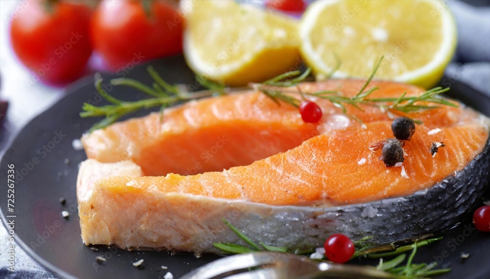 salmon steak with vegetables