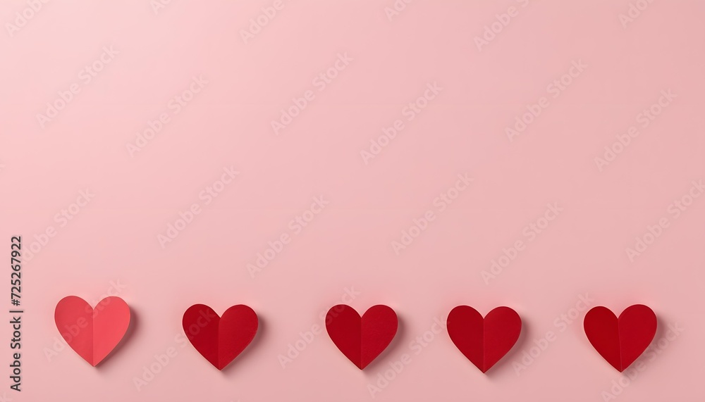 A line of cut out heart shapes on pink background