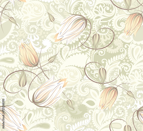 Seamless silky fabric design with rose flowers