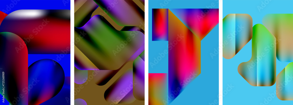Set of colorful geometric posters - round shapes and circles with fluid color gradients. Abstract backgrounds for wallpaper, business card, cover, poster, banner, brochure, header, website Set of colorful geometric posters - round shapes and circles with fluid color gradients. Abstract backgrounds for wallpaper, business card, cover, poster, banner, brochure, header, website