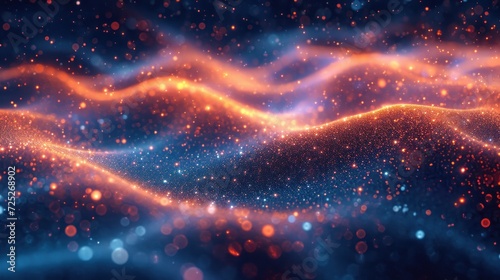  a blurry image of a wave of orange and blue lights on a black background with a blurry wave of orange and blue lights on the top of the top of the wave.