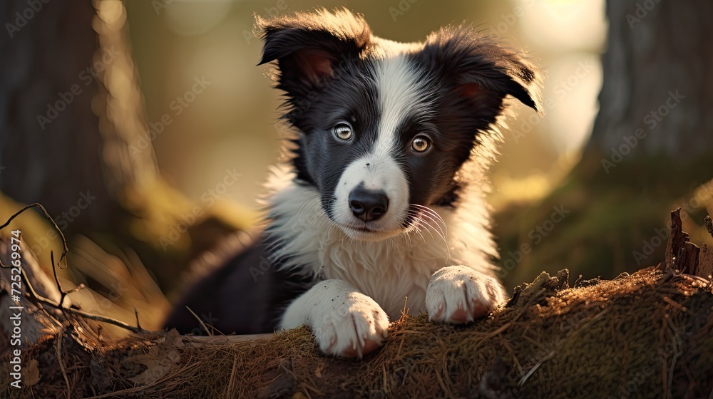 A lively border collie pup with a focused gaze and boundless energy.