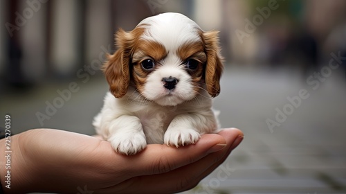 A tiny cavalier king charles spaniel pup with a gentle disposition. photo