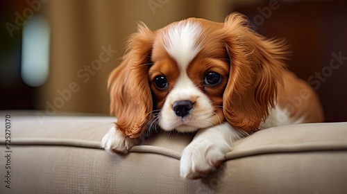 Obraz na płótnie A tiny cavalier king charles spaniel pup with a gentle disposition.