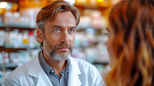 Portrait of mature male pharmacist looking at camera in drugstore