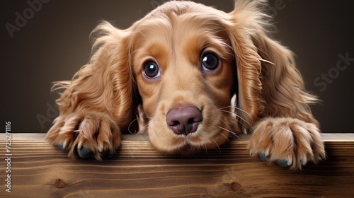 A confident cocker spaniel pup with expressive eyes and a wagging tail. © Galib