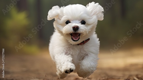 A perky bichon frise pup with a cute face and a joyful bounce.