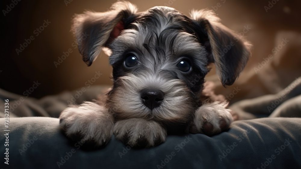 A mischievous schnauzer pup with a twinkle in its eyes. A mischievous schnauzer pup with a twinkle in its eyes.