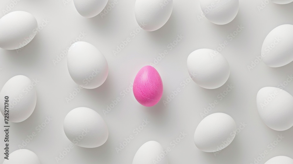 a group of white eggs with a pink egg in the middle on a white background with a pink egg in the middle. a group of white eggs with a pink egg in the middle on a white background with a pink egg in the middle.