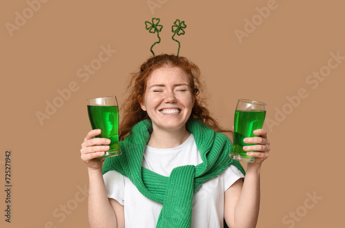 Happy young woman with red ...