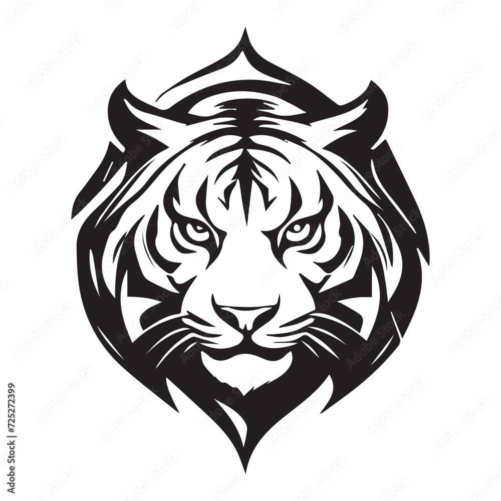 Fototapeta premium A minimalist, logo featuring a sleek and stylized tiger head against a white background awesome, professional, vector logo, simple