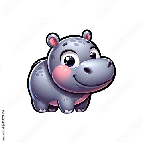 Happy Cartoon Hippo. Cute Baby Hippopotamus Clipart