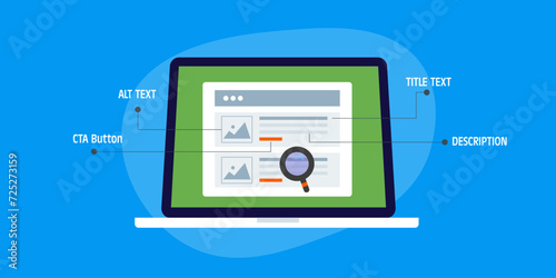 Website structure diagram content position and page navigation, SEO optimization concept on laptop screen, vector illustration.