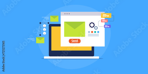 Email automation software, managing messages and marketing communication. Business technology concept, vector illustration.