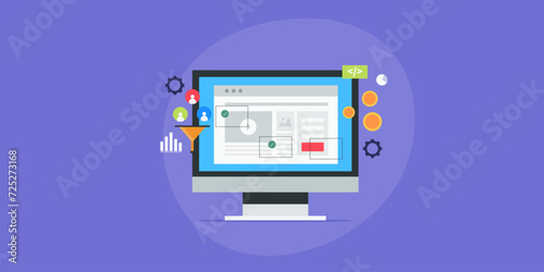 Landing page software improves performance marketing and digital advertising campaign, increase leads and conversion business technology vector illustration.