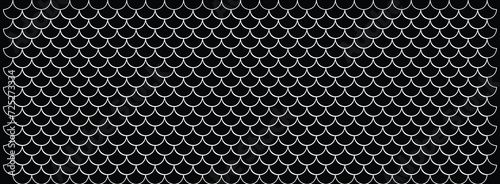 Fish, Mermaid, Dragon Scales seamless pattern. Mermaid tail pattern. Fish and snake scale background. Abstract japanese geometric line water wave and roof tiles on Black background.
