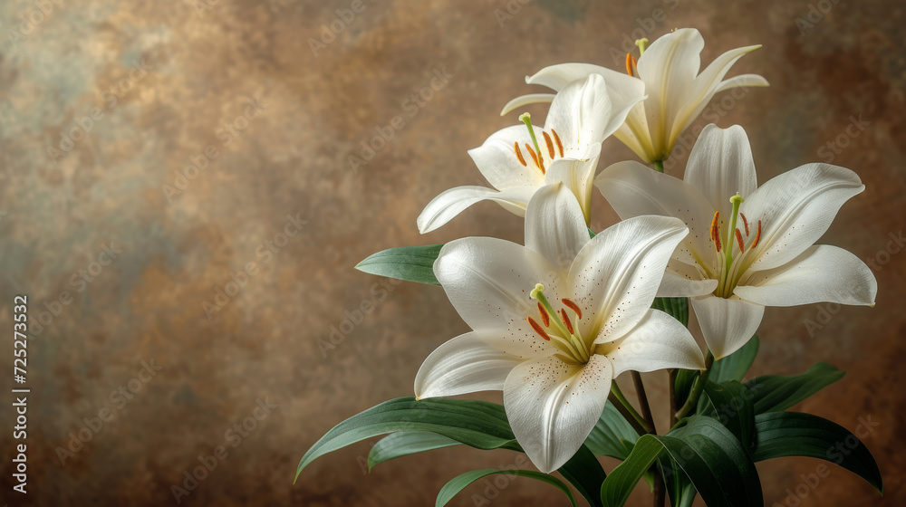 Pristine Lily Blossoms Gentle Contrast Against Vintage Brown Background