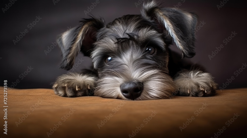 A spunky schnauzer pup with distinctive eyebrows and a playful spirit.
