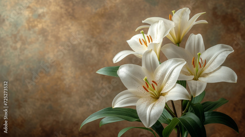 Pristine Lily Blossoms Gentle Contrast Against Vintage Brown Background