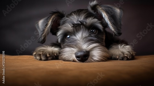A spunky schnauzer pup with distinctive eyebrows and a playful spirit. photo