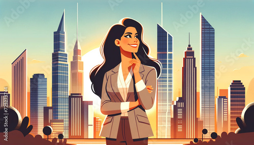 illustration suitable for a lo-fi animation, depicting a happy, wealthy, and successful