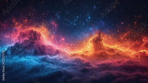  a colorful sky filled with lots of stars next to a blue and red cloud filled with lots of bright stars.