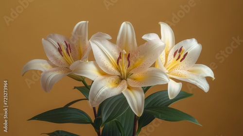 Stunning White and Yellow Lilies Close-Up on Warm Yellow Background