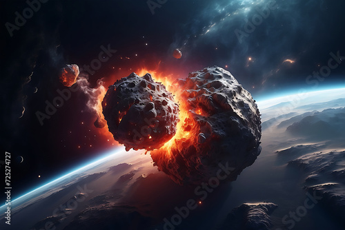 A gigantic burning asteroid falls to earth, collides with the surface, and wallpaper background