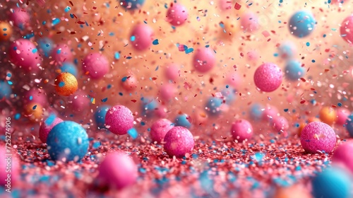 a group of pink and blue balls with sprinkles on a pink and blue background with pink and blue speckles.