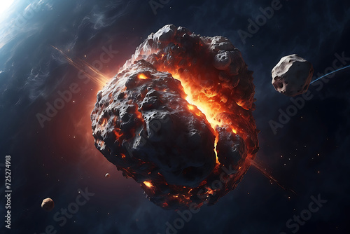 A gigantic burning asteroid falls to earth, collides with the surface, and wallpaper background © Design_Stock