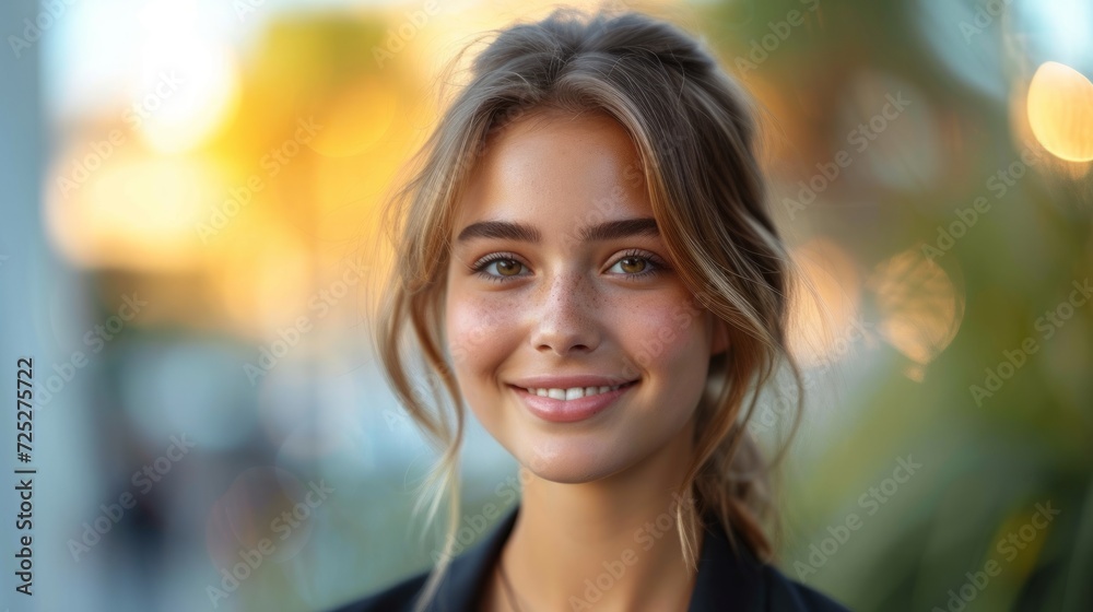 Outdoor businesswoman smiling Generative AI