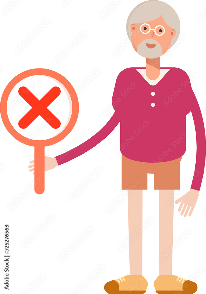 Old Man Character Showing Wrong Mark
Old Man Character Showing Wrong Mark