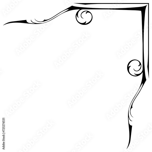Thin line vintage corner. Medieval period of the Victorian dynasty. Fancy black monogram frame design element abstract icon collection Flower simple symbol