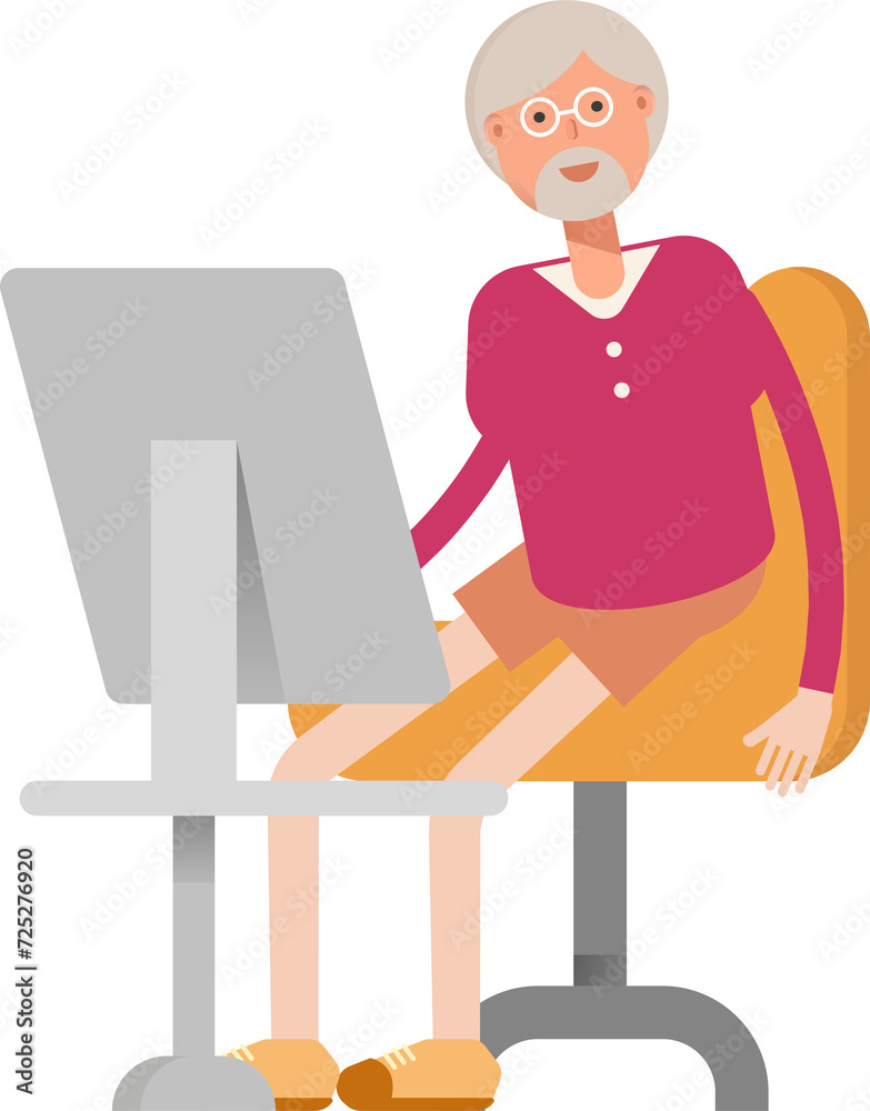 Old Man Character Working on Desktop
Old Man Character Working on Desktop