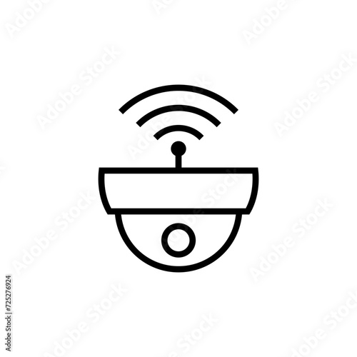 Ceiling dome camera cctv with wi-fi, wifi symbol. Vector drawing.