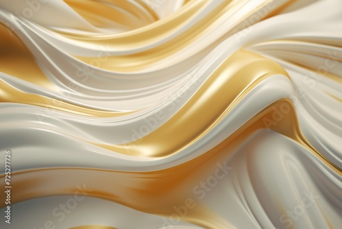 The HD lens captures the opulence as abstract white and golden liquid intertwine, crafting an exquisite wavy background.